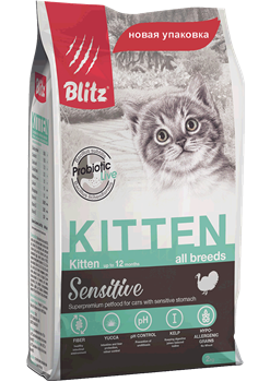 BLITZ  Sensitive KITTEN  с индейкой сухой корм для котят, беременных и кормящих кошек - фото 21775