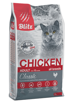 BLITZ Classic ADULT CATS CHICKEN корм для кошек с Курицей - фото 32226