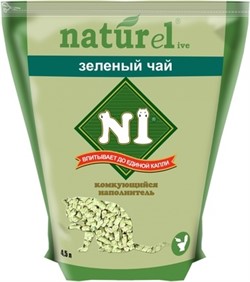 N1 Комкующийся древесный (гималайский кедр) наполнитель Naturel Зеленый чай - фото 32343