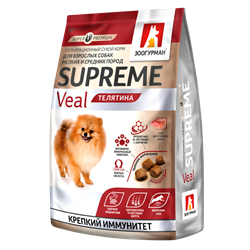 Зоогурман сухой корм для взрослых собак мелких и средних пород Supreme, Телятина/Veal - фото 44480
