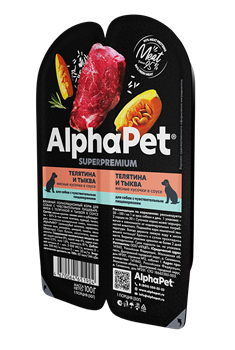 AlphaPet Superpremium 100гр ламистер влажный корм для собак с чувствительным пищеварением с телятиной и тыквой в соусе - фото 45234