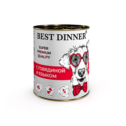 Best Dinner консервы Мясные деликатесы для взрослых собак и щенков с 6 мес., говядина и язык, 0,34 кг - фото 56921