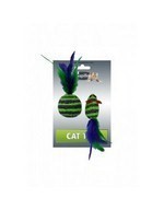 Игрушка для кошек Мышка и мячик с перьями 5+4см пушистые в полоску (Cat toy mouse 5 cm and ball 4 cm with feather on card) 240050 - фото 9136