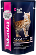 Eukanuba Cat паучи корм для взрослых кошек с лососем в соусе 85 г