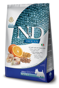 FARMINA N&D OCEAN Беззерновой корм. Треска, спельта, овес и апельсин для взрослых собак малых пород
