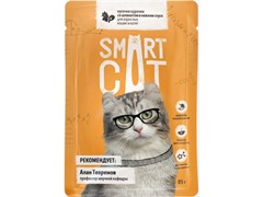 Smart Cat Паучи для взрослых кошек и котят: кусочки КУРОЧКИ со шпинатом в нежном соусе, 85 г