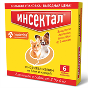 Инсектал от клещей и блох для кошек и собак от 2 до 4 кг, капли на холку, 0,5 мл, № 6