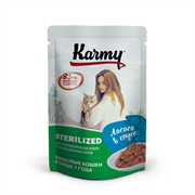 *KARMY влажный корм для кошек и котов  от 1 года, для стерилизованных и кастрированных лосось в соусе  80г